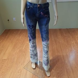 Request Jeans Graffiti And Embroidered Print 28